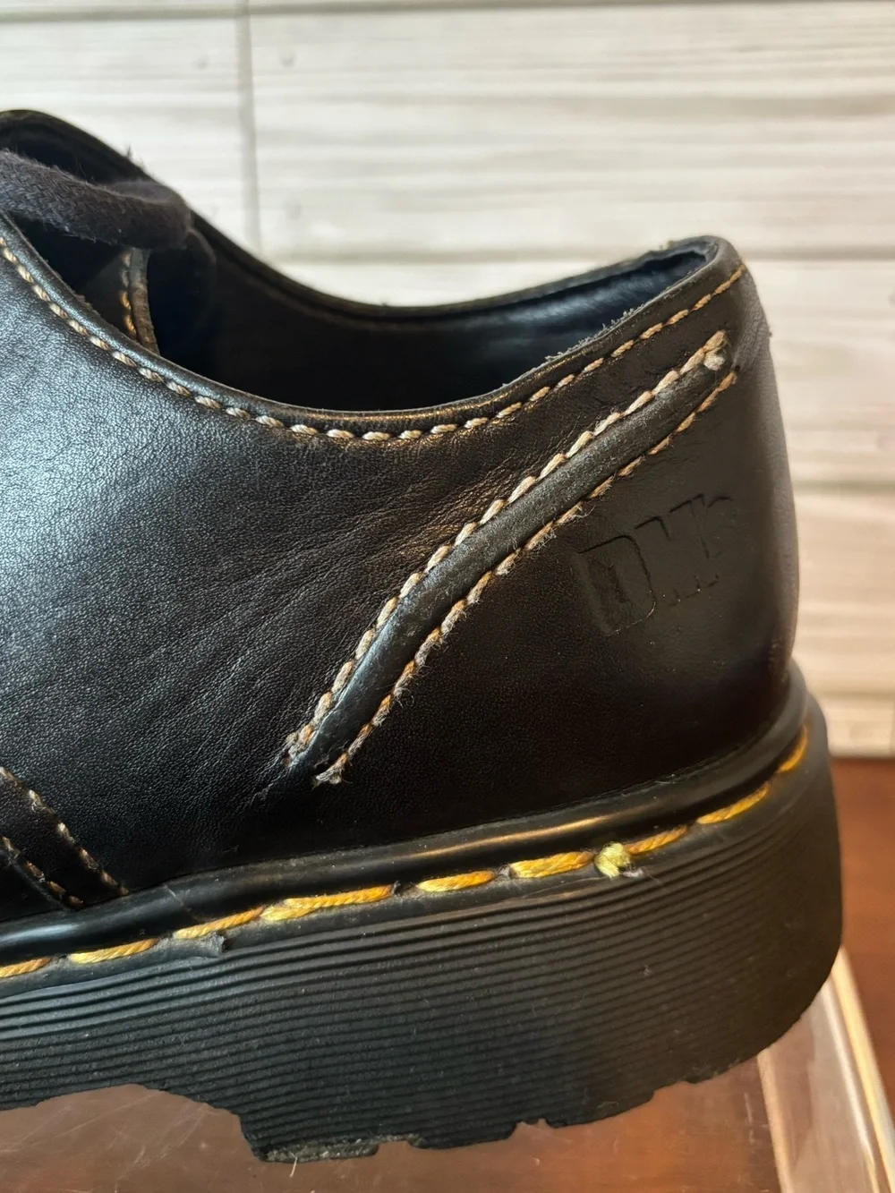 Black Leather, Men’s Doc Martens Shoes with Yellow Stitching